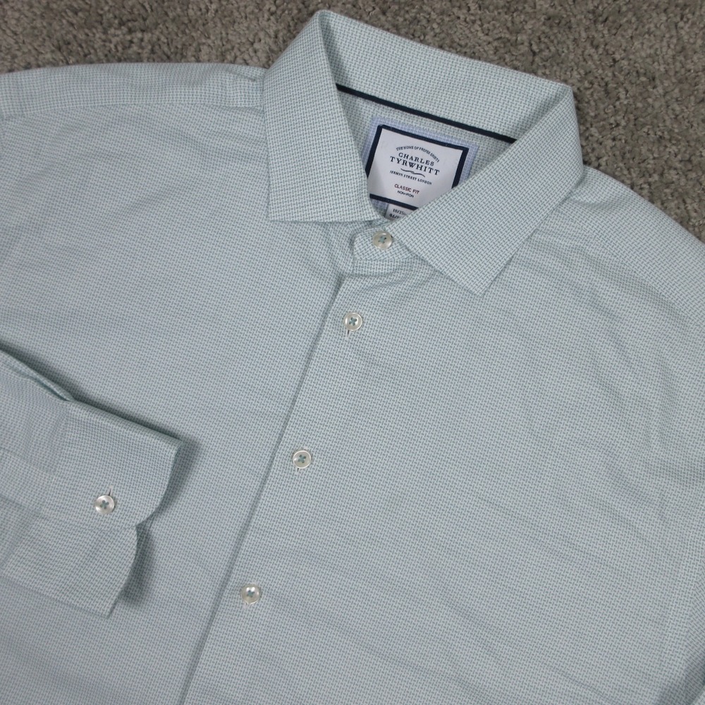 Charles Tyrwhitt Shirt Mens 2XL Green Geometric Classic Fit Dress Button Up